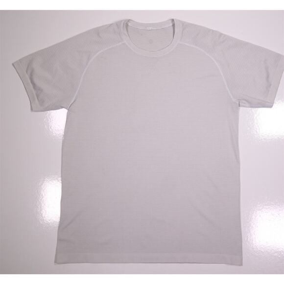 Lululemon Men's Light Gray Striped Performance Gym T-Shirt Medium - Picture 1 of 6